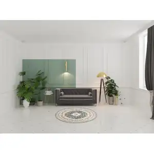 Photo of 5' Ivory Green And Orange Oriental Non Skid Round Rug