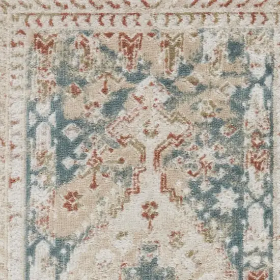 10' Ivory Green And Orange Oriental Non Skid Runner Rug Photo 3