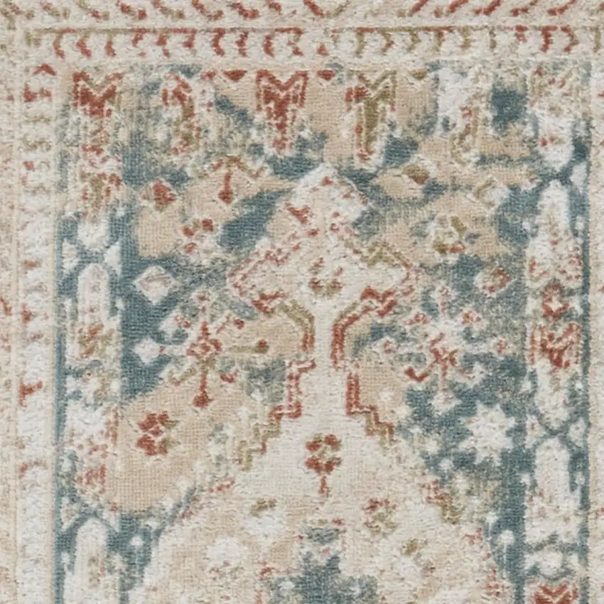 10' Ivory Green And Orange Oriental Non Skid Runner Rug Photo 3