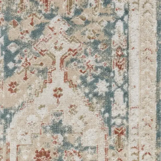 10' Ivory Green And Orange Oriental Non Skid Runner Rug Photo 6