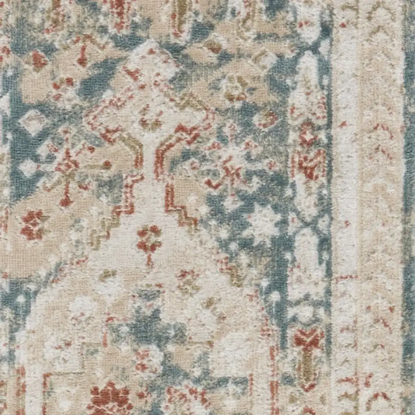 10' Ivory Green And Orange Oriental Non Skid Runner Rug Photo 6