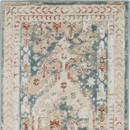 10' Ivory Green And Orange Oriental Non Skid Runner Rug Photo 4