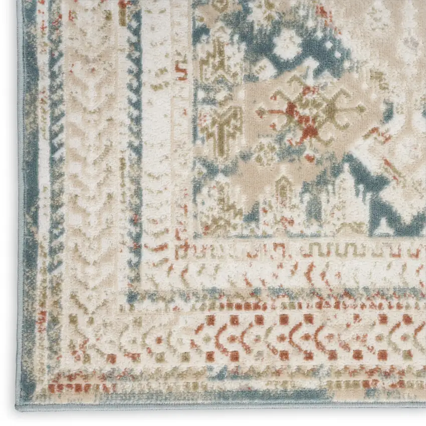 10' Ivory Green And Orange Oriental Non Skid Runner Rug Photo 9