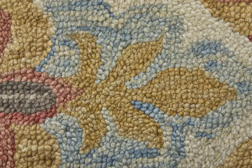 8' Ivory Green And Orange Round Wool Paisley Tufted Handmade Stain Resistant Area Rug With Fringe Photo 7