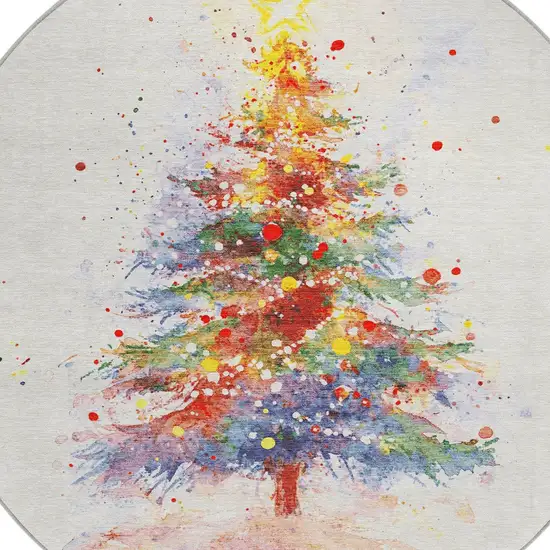 8' Ivory Green Purple Yellow And Blush Round Abstract Washable Indoor Outdoor Area Rug Photo 9