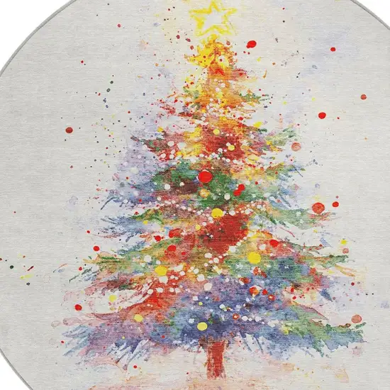 8' Ivory Green Purple Yellow And Blush Round Abstract Washable Indoor Outdoor Area Rug Photo 4