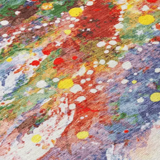 8' Ivory Green Purple Yellow And Blush Round Abstract Washable Indoor Outdoor Area Rug Photo 8