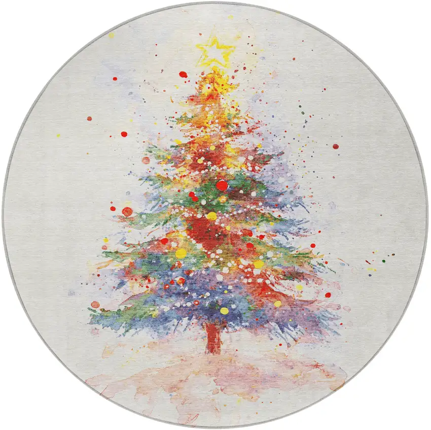 8' Ivory Green Purple Yellow And Blush Round Abstract Washable Indoor Outdoor Area Rug Photo 3