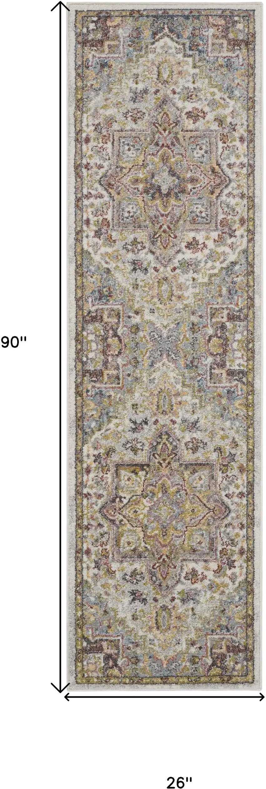 8' Ivory Green and Gray Floral Runner Rug Photo 3