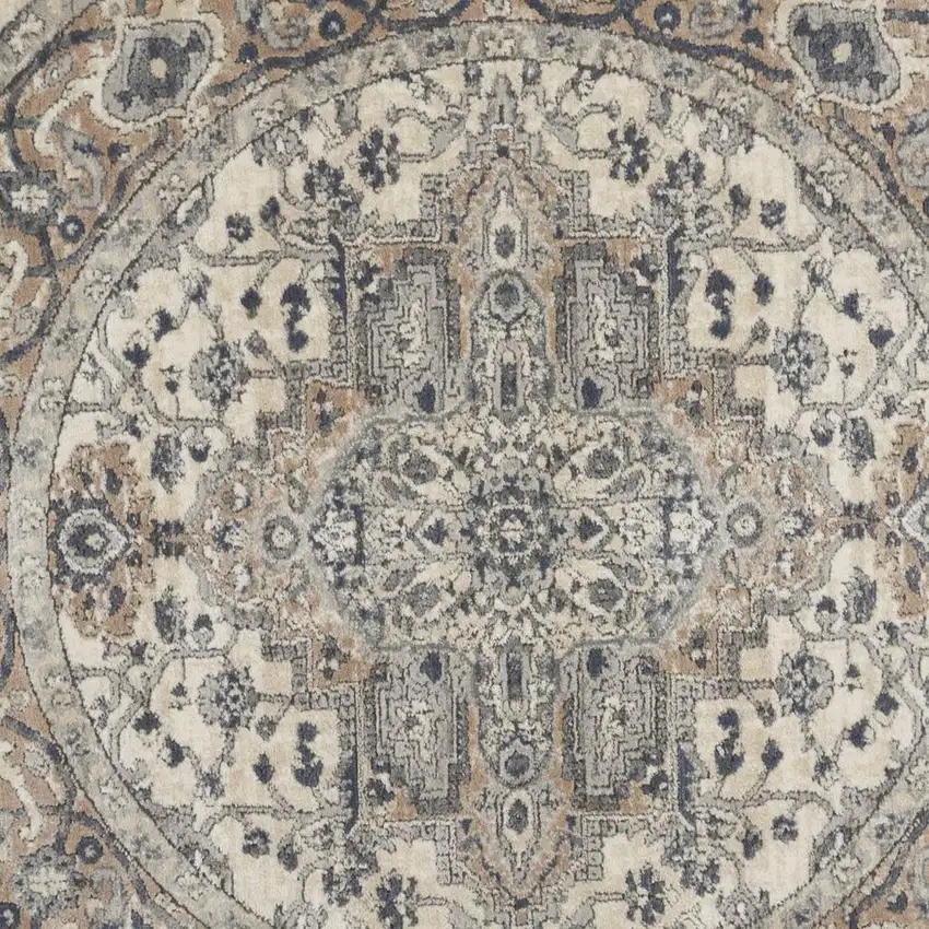 8' Ivory Green and Gray Floral Runner Rug Photo 4