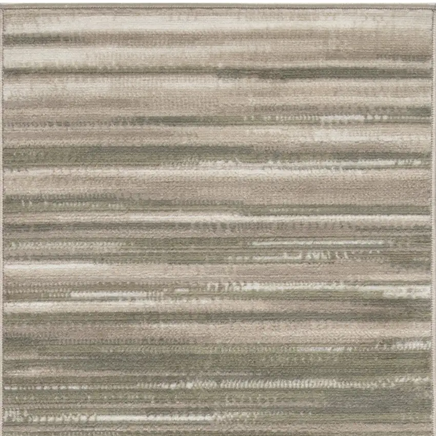 7' Ivory Green and Gray Striped Runner Rug Photo 6