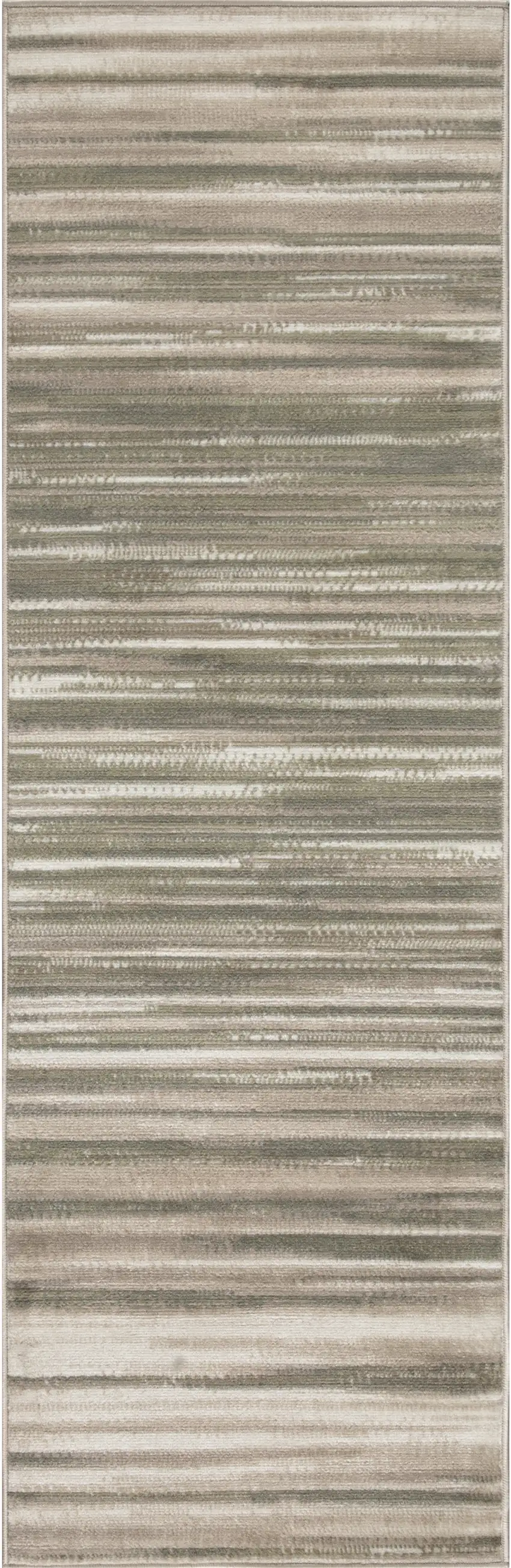 7' Ivory Green and Gray Striped Runner Rug Photo 2