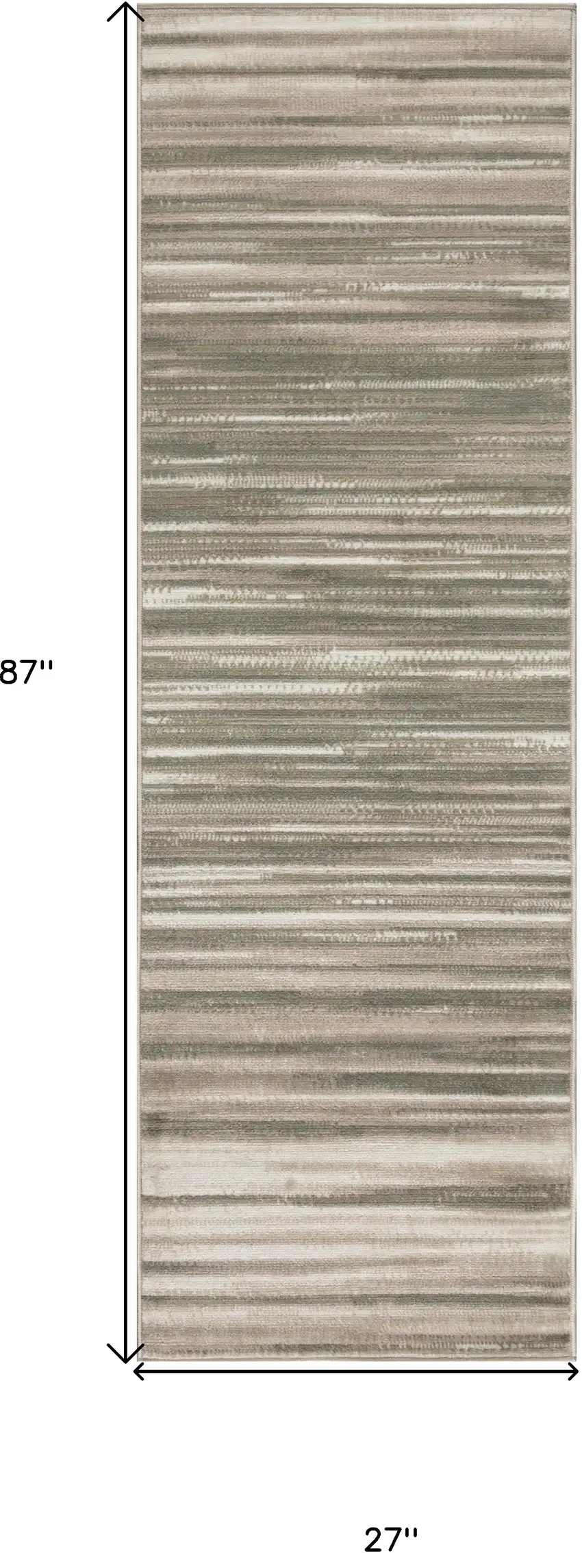 7' Ivory Green and Gray Striped Runner Rug Photo 3
