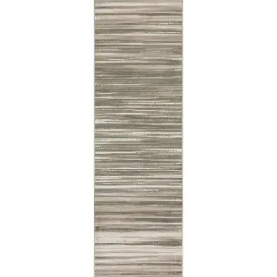 7' Ivory Green and Gray Striped Runner Rug Photo 1