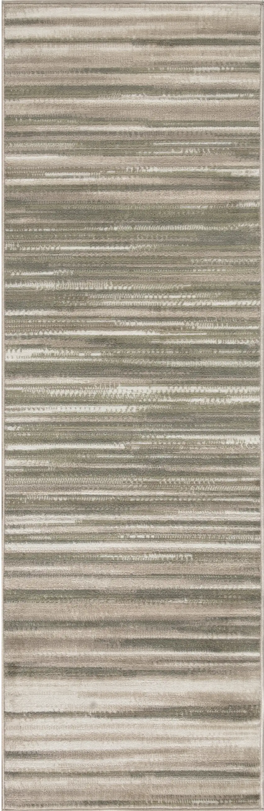 7' Ivory Green and Gray Striped Runner Rug Photo 1