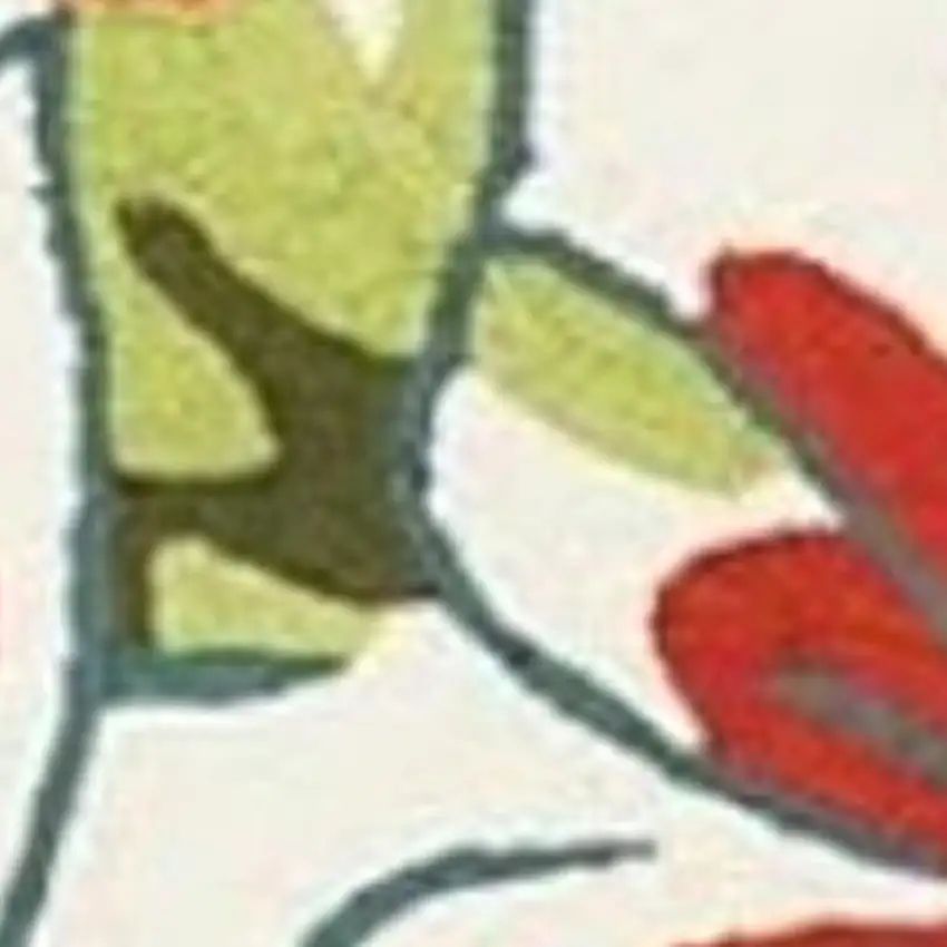 8' Ivory Green and Red Botanical Leaves Hand Carved Handmade Runner Rug Photo 4