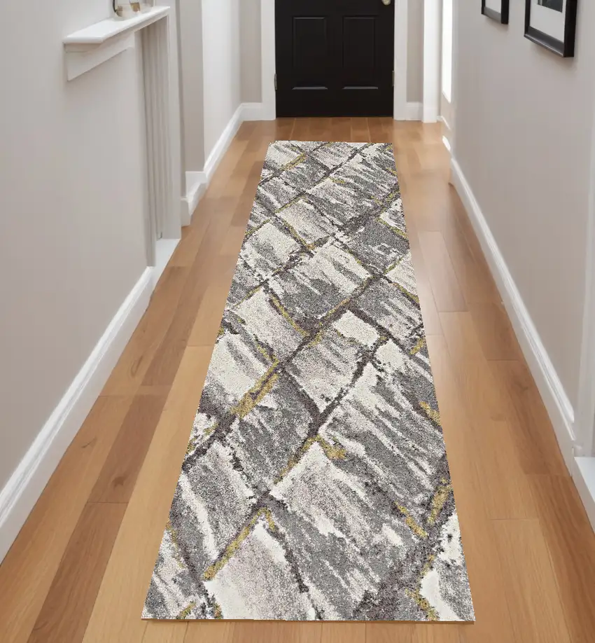Gray and Ivory Runner Rug Photo 1