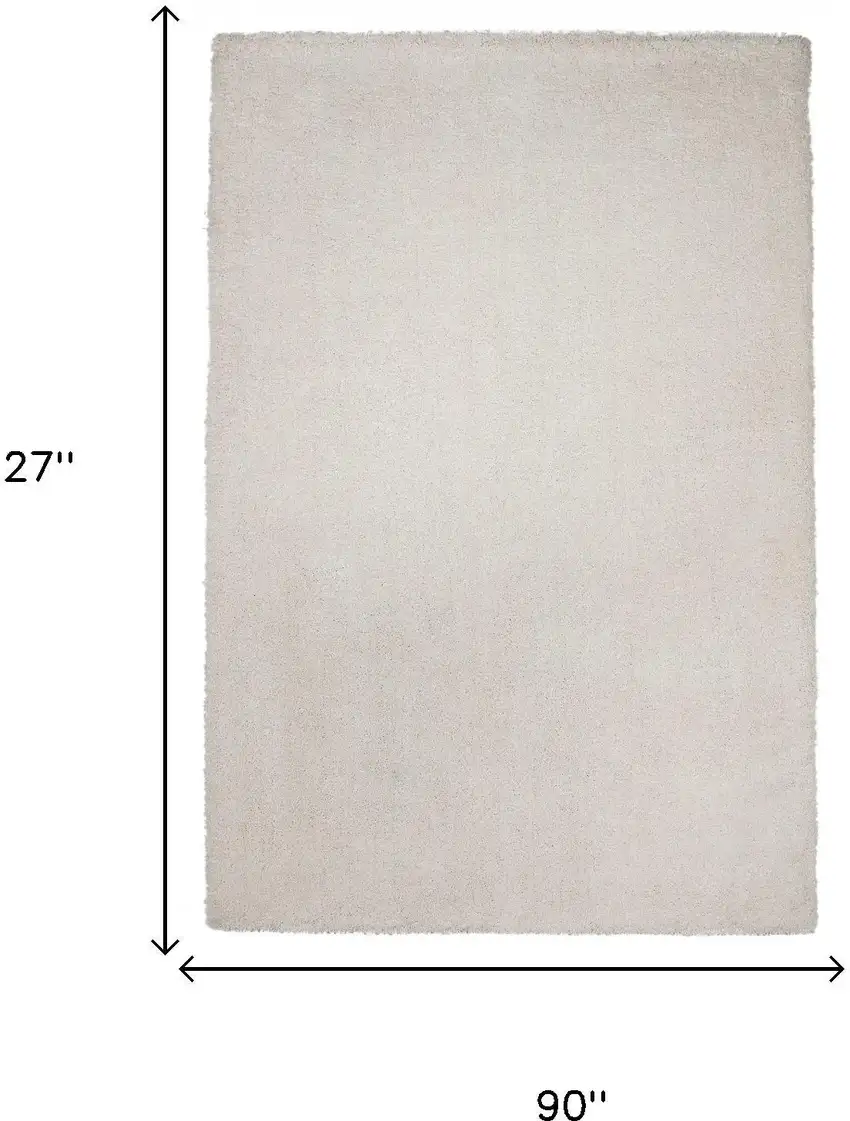 8' Ivory Shag Hand Woven Runner Rug Photo 6