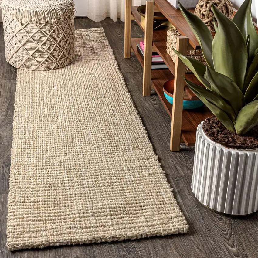 8' Ivory Jute Handmade Runner Rug Photo 4