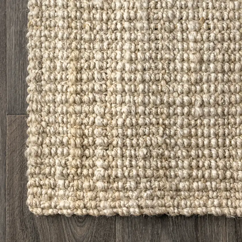 5' Ivory Jute Handmade Square Rug Photo 9
