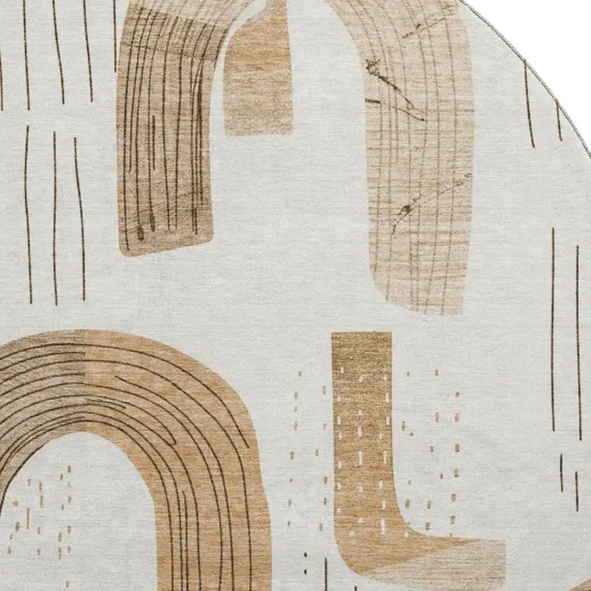 8' Ivory Khaki And Beige Geometric Washable Round Rug With UV Protection Photo 2