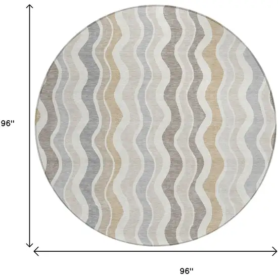 8' Ivory Khaki And Beige Round Striped Washable Indoor Outdoor Area Rug Photo 3