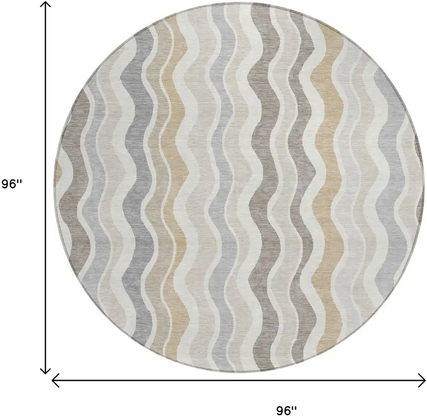 8' Ivory Khaki And Beige Round Striped Washable Indoor Outdoor Area Rug Photo 3