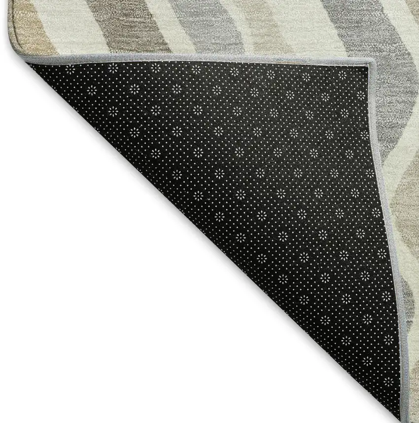 8' Ivory Khaki And Beige Round Striped Washable Indoor Outdoor Area Rug Photo 5