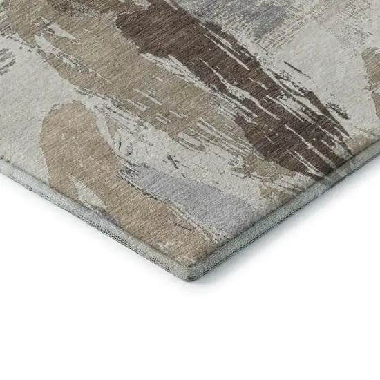 8' Ivory Khaki And Taupe Abstract Washable Area Rug With UV Protection Photo 7