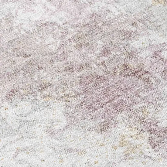 8' Ivory Light Purple And Gray Round Damask Washable Indoor Outdoor Area Rug Photo 8