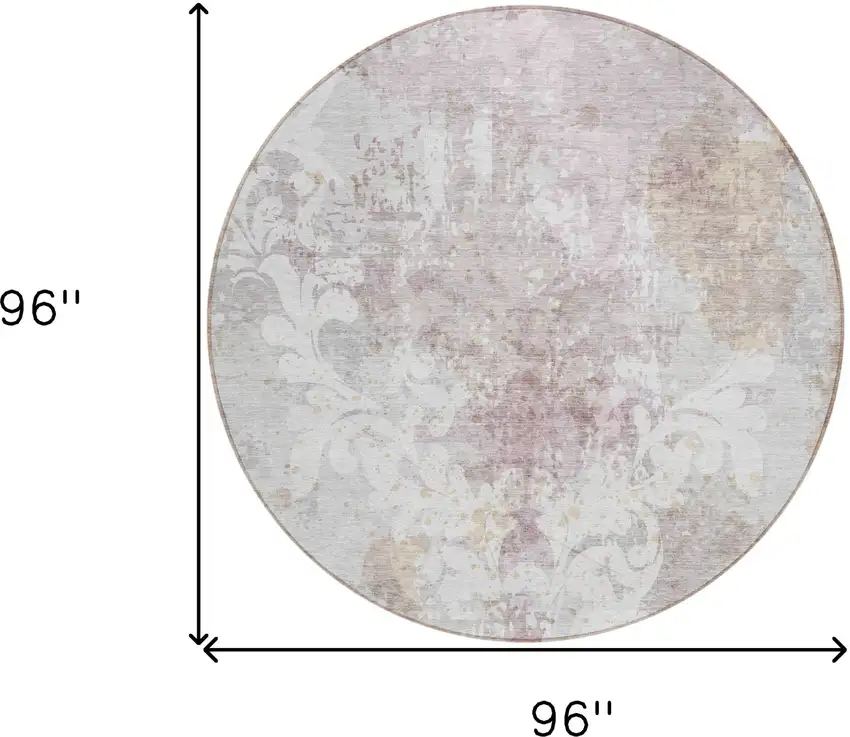 8' Ivory Light Purple And Gray Round Damask Washable Indoor Outdoor Area Rug Photo 3