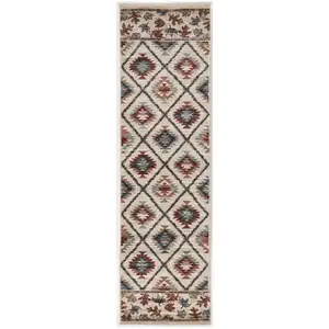 Photo of 8' Ivory Machine Woven Geometric Lodge Indoor Runner Rug