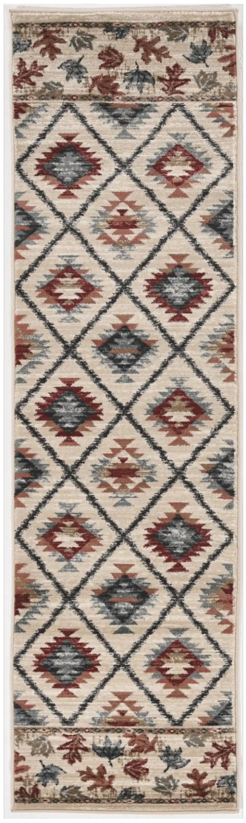 8' Ivory Machine Woven Geometric Lodge Indoor Runner Rug Photo 1