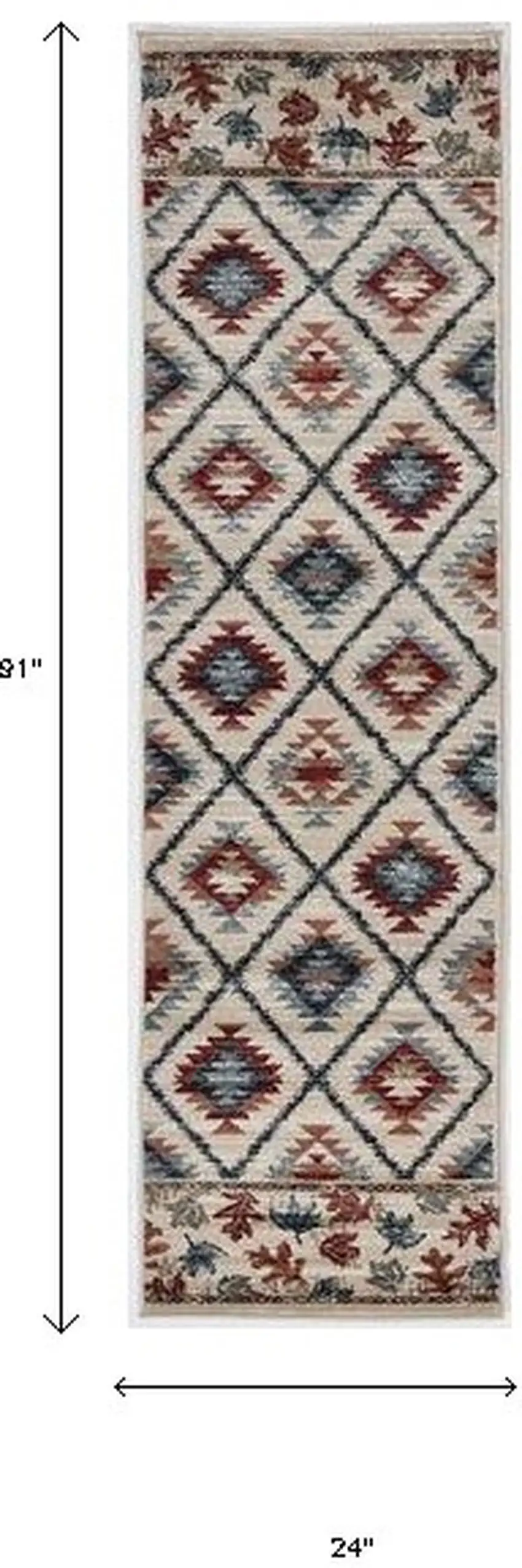 8' Ivory Machine Woven Geometric Lodge Indoor Runner Rug Photo 5