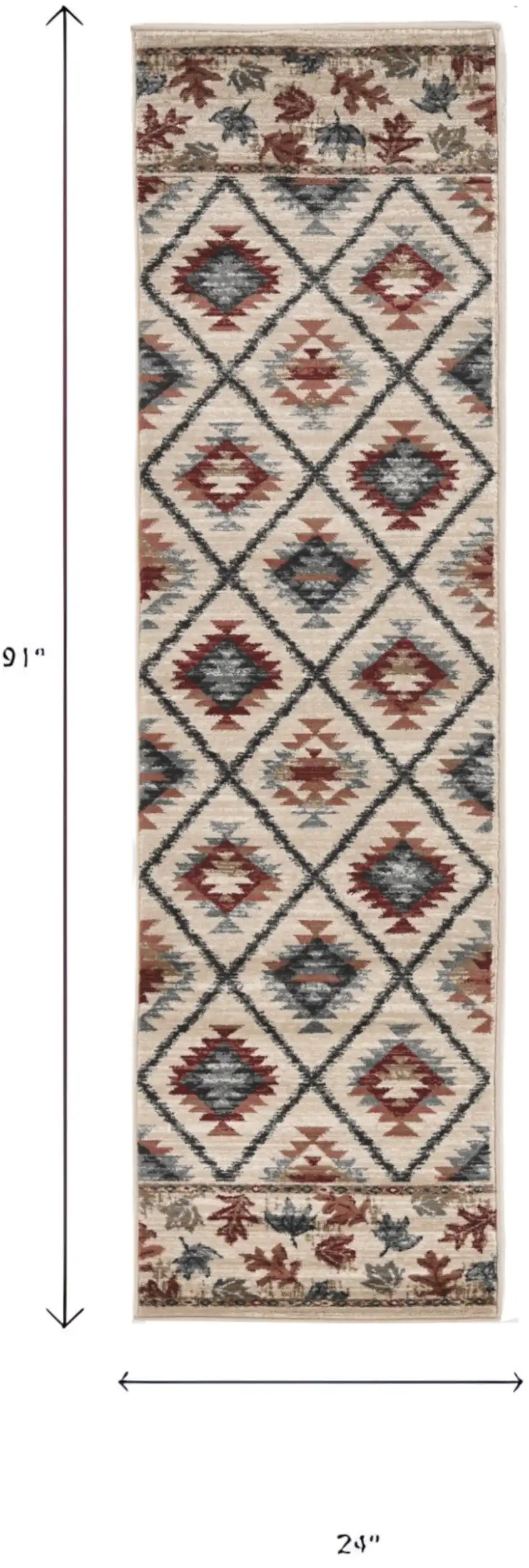 8' Ivory Machine Woven Geometric Lodge Indoor Runner Rug Photo 4
