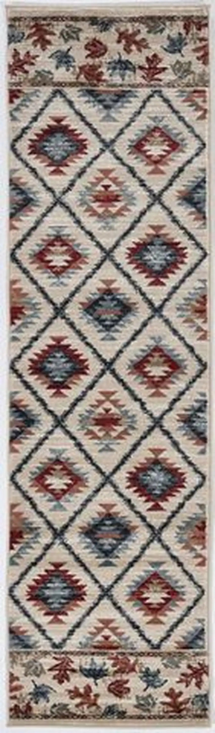8' Ivory Machine Woven Geometric Lodge Indoor Runner Rug Photo 1