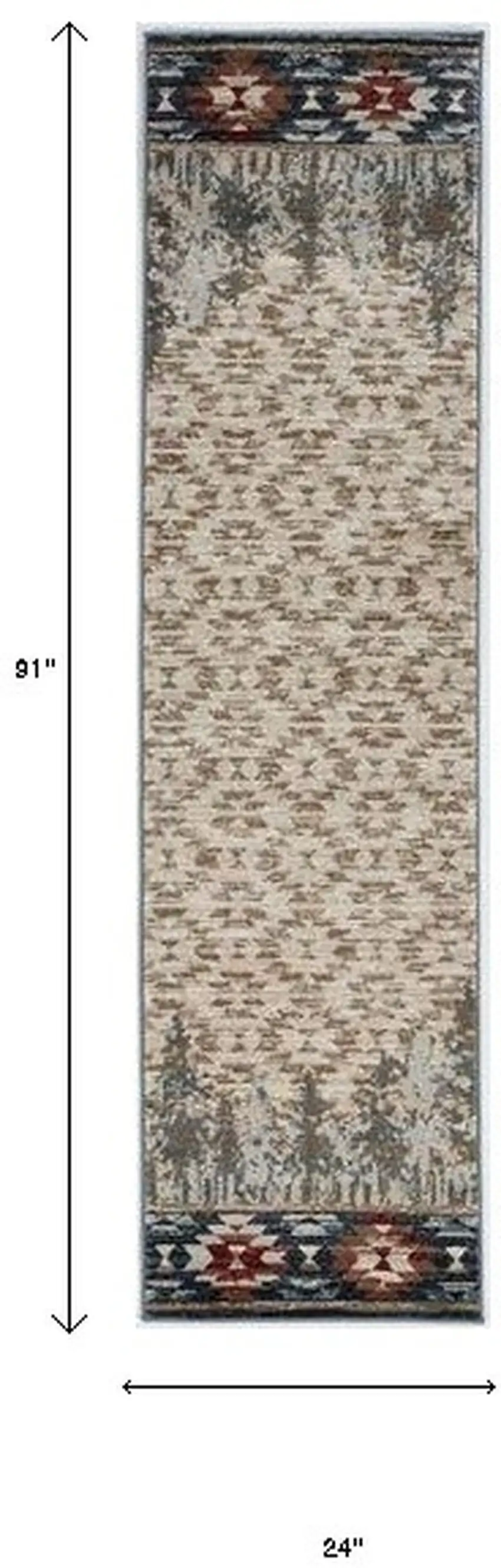 8' Ivory Machine Woven Pinegrove Lodge Indoor Runner Rug Photo 5