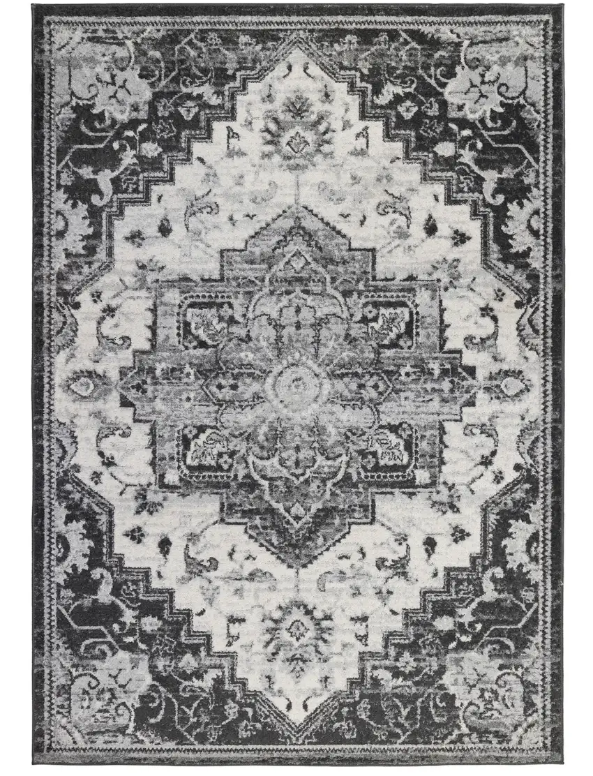 10' Ivory Medallion Power Loom Runner Rug Photo 1