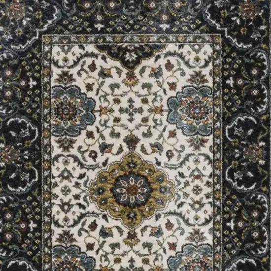 8' Ivory Medallion Runner Rug With Fringe Photo 6