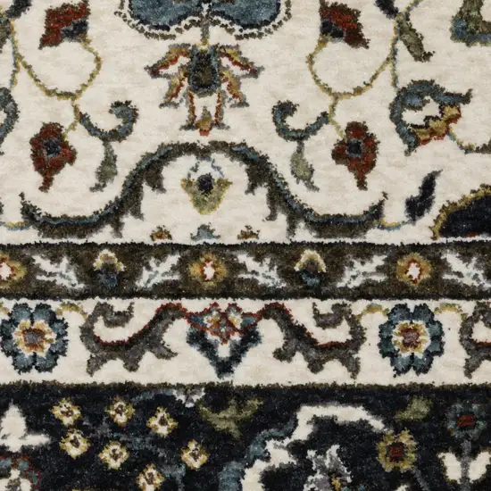 8' Ivory Medallion Runner Rug With Fringe Photo 8