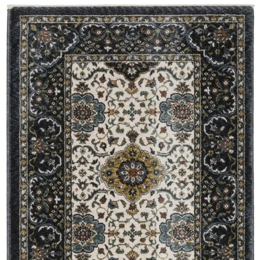 8' Ivory Medallion Runner Rug With Fringe Photo 7