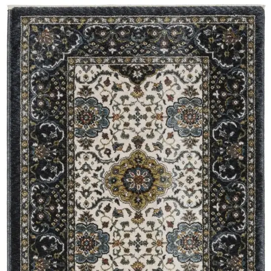 8' Ivory Medallion Runner Rug With Fringe Photo 7