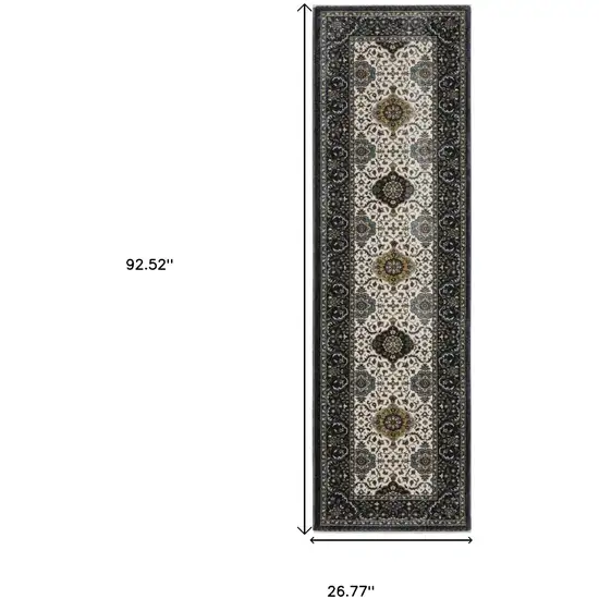 8' Ivory Medallion Runner Rug With Fringe Photo 3