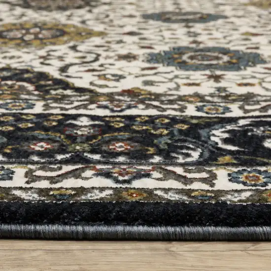 8' Ivory Medallion Runner Rug With Fringe Photo 4