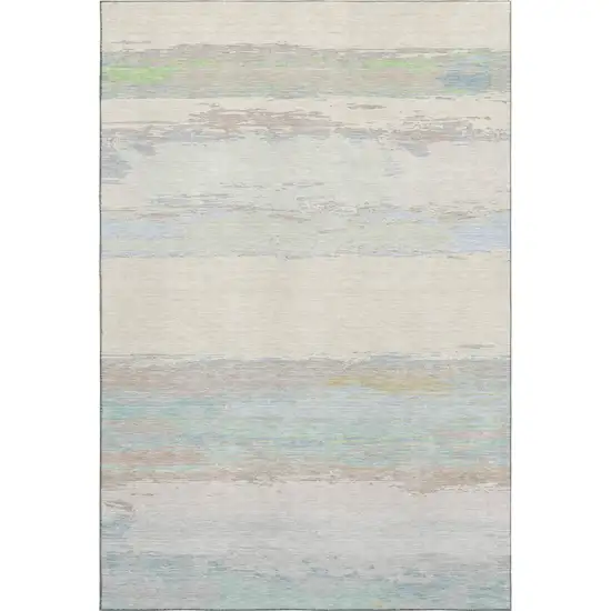 8' Ivory Mint Green And Teal Abstract Washable Area Rug With UV Protection Photo 1