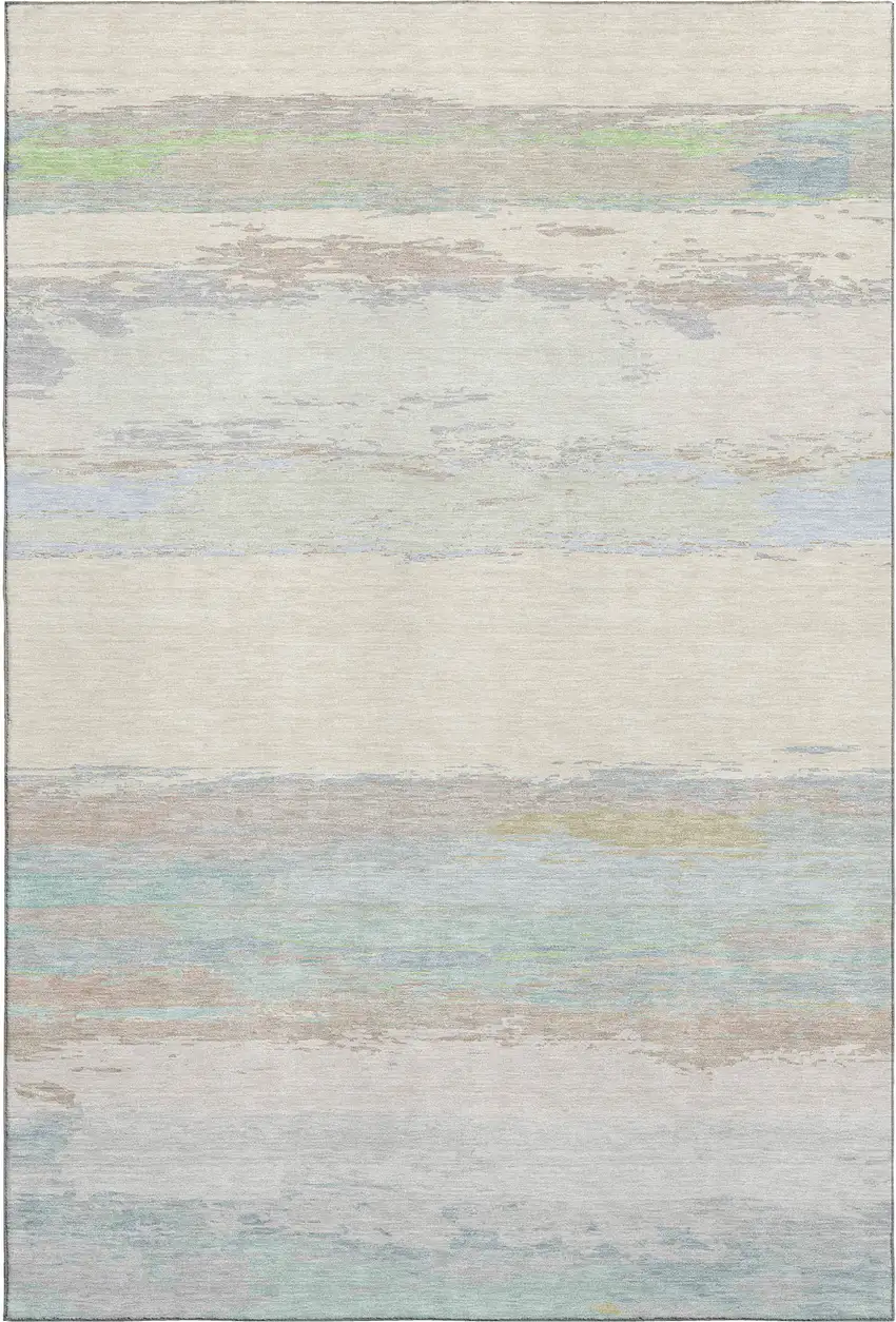 8' Ivory Mint Green And Teal Abstract Washable Area Rug With UV Protection Photo 1