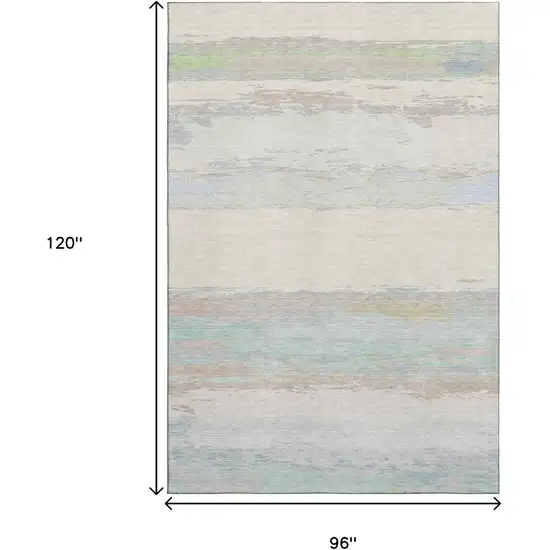 8' Ivory Mint Green And Teal Abstract Washable Area Rug With UV Protection Photo 8