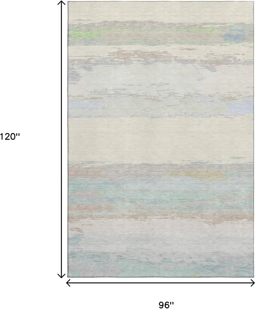 8' Ivory Mint Green And Teal Abstract Washable Area Rug With UV Protection Photo 8