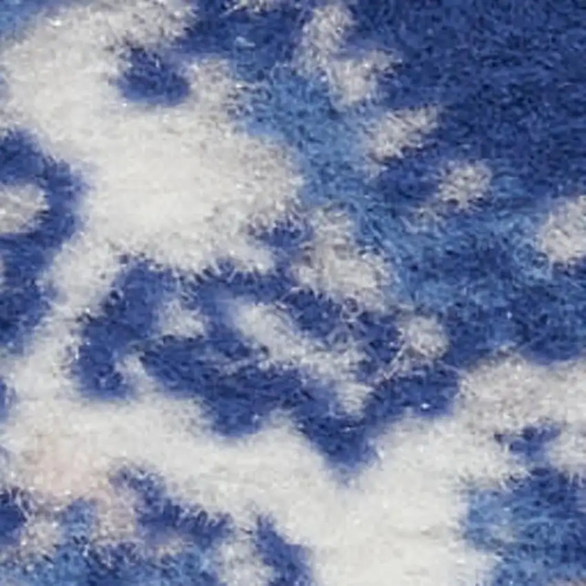 8' Ivory Navy Blue and Beige Floral Medallion Distressed Non Skid Runner Rug Photo 4