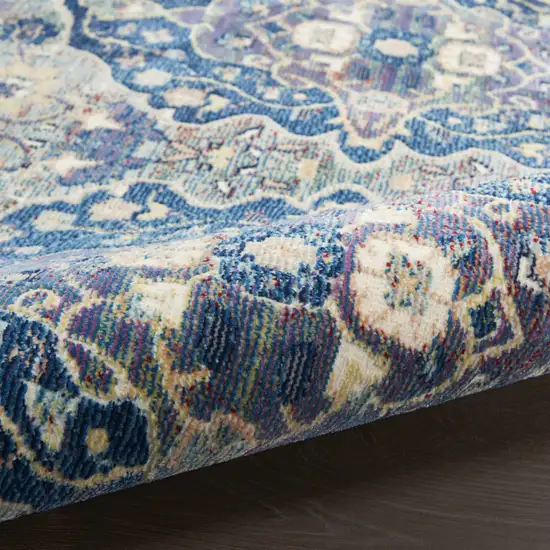 6' Ivory Navy Blue and Yellow Floral Distressed Non Skid Round Rug Photo 8